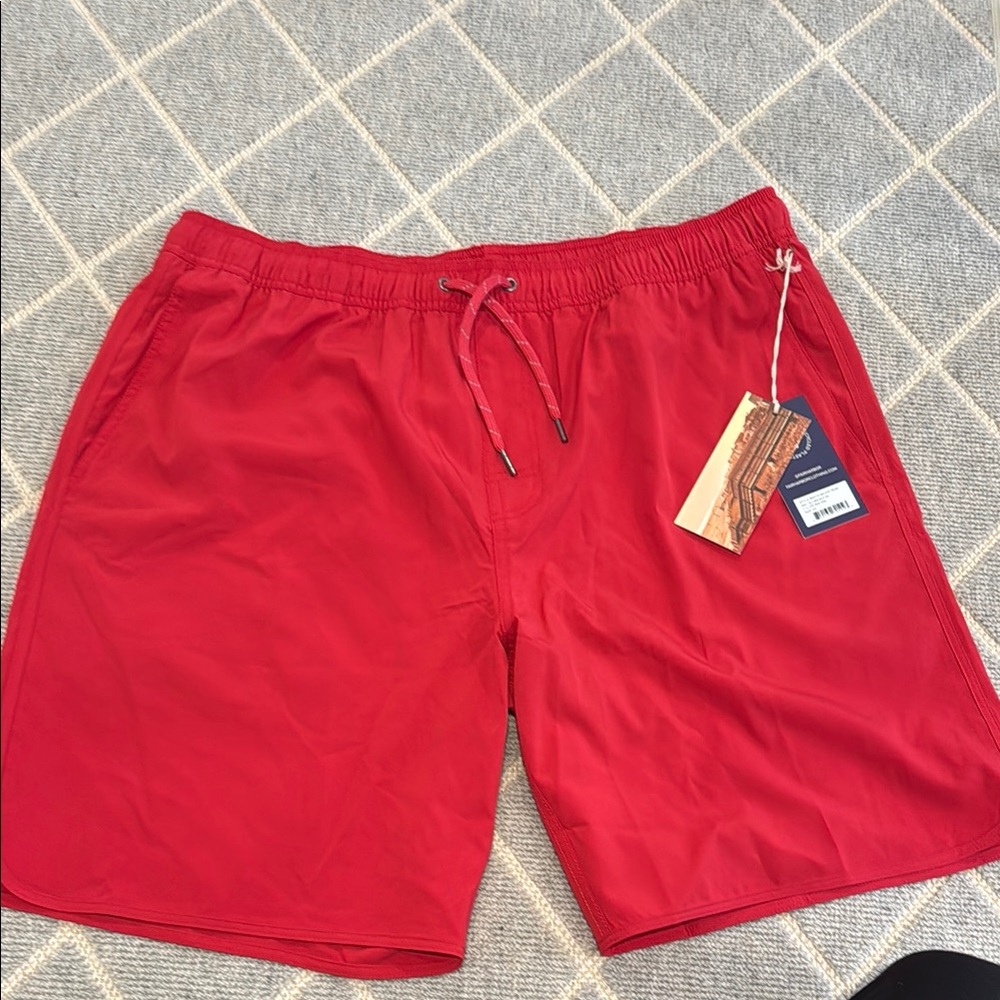 Fair Harbor Anchor Red Swim Shorts, 8 inch inseam